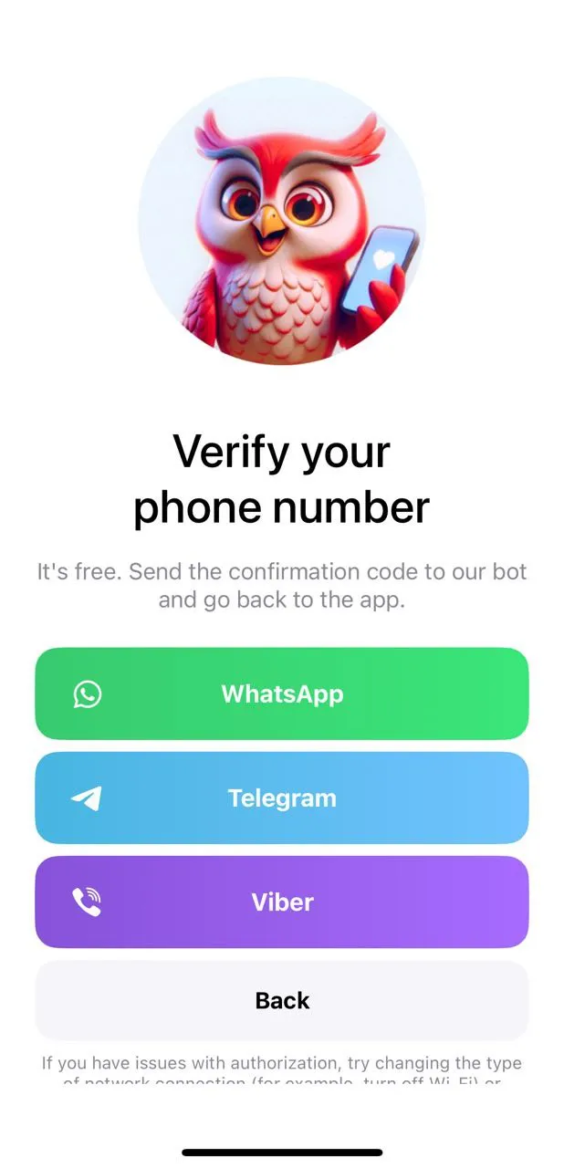 Выбор мессенджера для подтверждения номера в NumBuster WhatsApp Telegram Viber